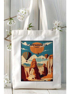 Cappadocia Baskılı Bez Çanta Omuz Çantası Kişiye Özel Desen 2