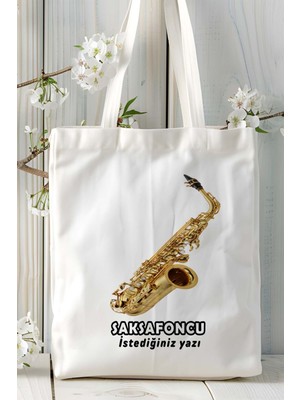 Saksafoncu Baskılı Bez Omuz Çantası Kişiye Özel Model 9