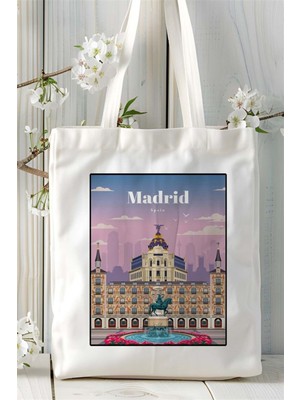Madrid Baskılı Bez Çanta Omuz Çantası Kişiye Özel Desen 3