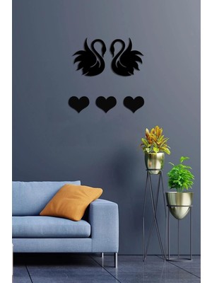 Iki Parça Kuğu Duvar Dekoru, Salon Süsü, 60X40CM, Siyah Renk