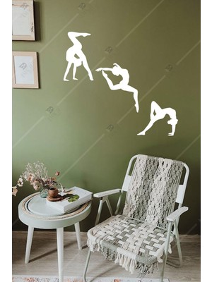 Ahşap Jimnastik Temalı Duvar Dekoru, 3'lü Set, Şık ve Doğal Görünümlü.