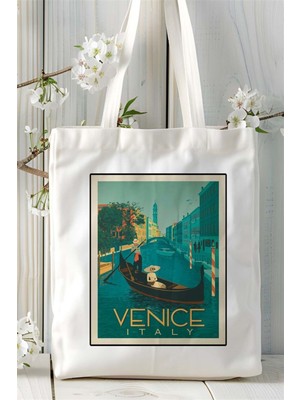 Venice Baskılı Bez Çanta Omuz Çantası Kişiye Özel Desen