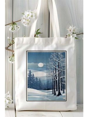 Kar Baskılı Bez Çanta Omuz Çantası Kişiye Özel Desen 7