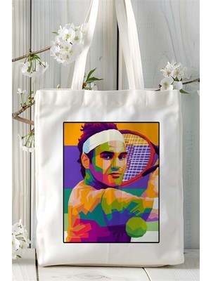 Roger Federer Baskılı Bez Çanta Omuz Çantası Kişiye Özel Desen 3