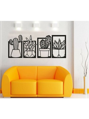 Dört Parçalı Siyah Kaktüs Seti, Doğal ve Şık Dekoratif Ürünler