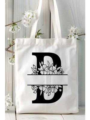 B Harfi Isimli Çiçekli Yeniyıl Isimli Baskılı Bez Omuz Çantası Çift Taraflı Kişiye Özel Model 2