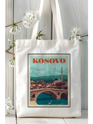 Kosovo Kosova Baskılı Bez Çanta Omuz Çantası Kişiye Özel Desen