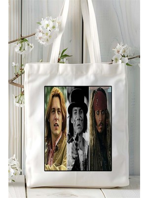 Johnny Depp Baskılı Bez Çanta Omuz Çantası Kişiye Özel Desen 4