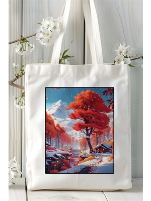 Kar Baskılı Bez Çanta Omuz Çantası Kişiye Özel Desen 4