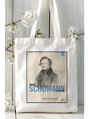 Robert Schumann Baskılı Bez Çanta Omuz Çantası Kişiye Özel Desen 1