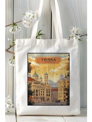 Vienna Baskılı Bez Çanta Omuz Çantası Kişiye Özel Desen 3