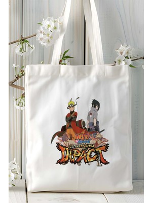 Naruto Shippūden Beyaz Baskılı Bez Omuz Çantası Kişiye Özel Model 3
