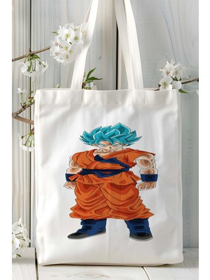 Dragon Ball Super Beyaz Baskılı Bez Omuz Çantası Kişiye Özel Model 3