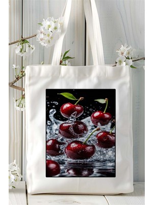 Kiraz Baskılı Bez Çanta Omuz Çantası Kişiye Özel Desen 5