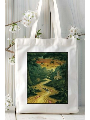 Amazon Yağmur Baskılı Bez Çanta Omuz Çantası Kişiye Özel Desen 2