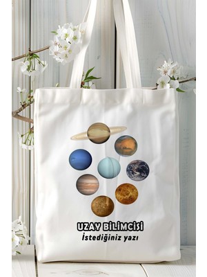 Uzay Bilimci Baskılı Bez Omuz Çantası Kişiye Özel Model 2