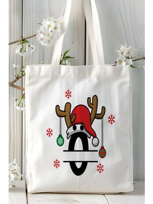 Ö Harfi Yeniyıl Hediye Noel Christmas Baskılı Bez Omuz Çantası Çift Taraflı Kişiye Özel Model 18