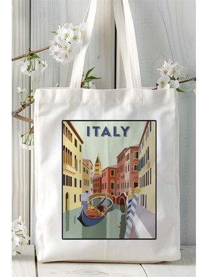 Italy Baskılı Bez Çanta Omuz Çantası Kişiye Özel Desen