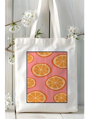 Portakal Baskılı Bez Çanta Omuz Çantası Kişiye Özel Desen 6