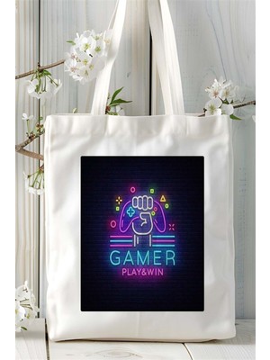 Gamer Baskılı Bez Çanta Omuz Çantası Kişiye Özel Desen 3