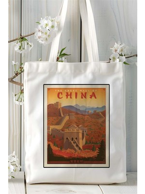 China Baskılı Bez Çanta Omuz Çantası Kişiye Özel Desen