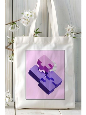 Puzzle Yapboz Baskılı Bez Çanta Omuz Çantası Kişiye Özel Desen 3