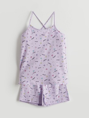 Lc Waikiki Kız Çocuk Kare Yaka Baskılı Şortlu Pijama Takımı %100 Pamuklu 13 - 14 Yaş