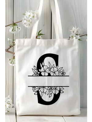 S Harfi Isimli Çiçekli Yeniyıl Isimli Baskılı Bez Omuz Çantası Çift Taraflı Kişiye Özel Model 22