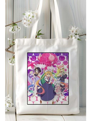 Miss Kobayashi's Dragon Maid Baskılı Bez Omuz Çantası Kişiye Özel Model 3