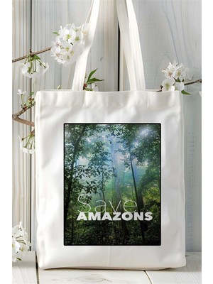 Amazon Yağmur Baskılı Bez Çanta Omuz Çantası Kişiye Özel Desen 4