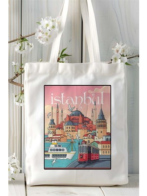 Istanbul Baskılı Bez Çanta Omuz Çantası Kişiye Özel Desen 10