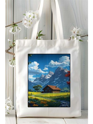 Dağ Baskılı Bez Çanta Omuz Çantası Kişiye Özel Desen 2