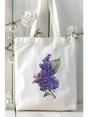 Mor Salkım Baskılı Bez Çanta Kişiye Özel Model 1