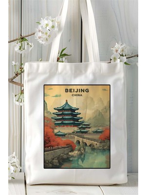 Beijing Baskılı Bez Çanta Omuz Çantası Kişiye Özel Desen 2