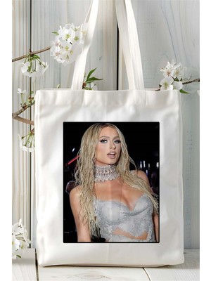 Paris Hilton Baskılı Bez Çanta Omuz Çantası Kişiye Özel Desen 5