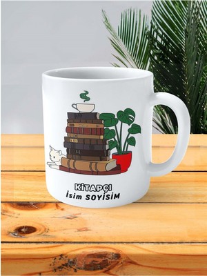 Kitapçı Kitap Meslek Baskılı Kupa Bardak Çift Taraflı Baskı Kişiye Özel Model