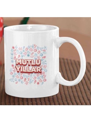 Yeni Yıl Mutlu Yıllar Sade Iki Tarafı Baskılı Kupa Bardak