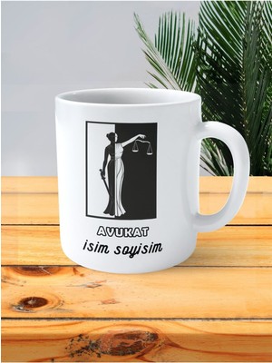 Avukat Baskılı Kupa Bardak Isimli Kişiye Özel Heykel Resimli