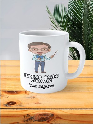 Inkılap Tarihi Öğretmeni Baskılı Kupa Bardak Isimli Kişiye Özel Gözlüklü Erkek
