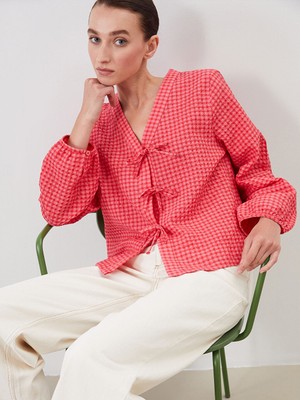 Lc Waikiki Yeni Sezon V Yaka Ekose Baglamali Bluz - S5RA56Z8