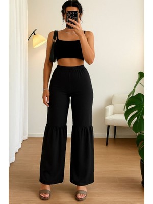 Arben Boutique Kadın Yüksek Bel Parça Detay Bol Paça Pantolon