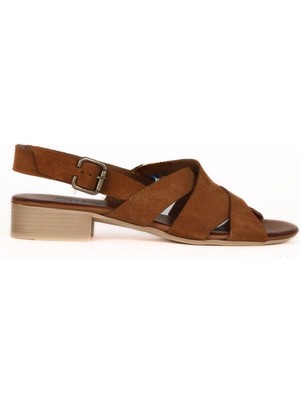 Bueno Shoes Taba Alf Süet Kadın Az Topuklu Sandalet 01WE2702 01WE2702