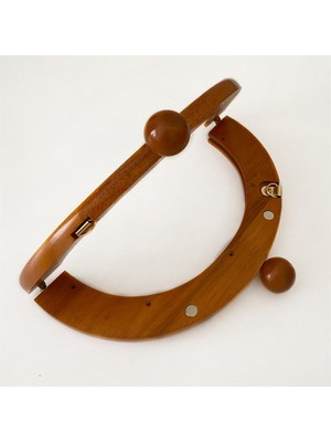 Kahve Renkli Ahşap Oval Boncuklu Çanta Bursu 20 cm