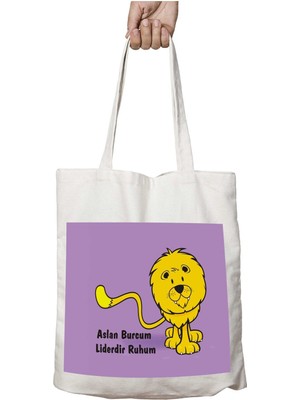 Aslan Burcum Liderdir Ruhum Iki Tarafı Kalıcı Baskılı Yıkanabilir Okul Plaj Omuz Bez Çantası