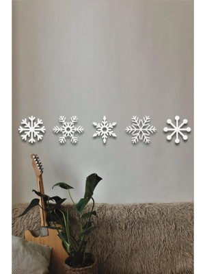 Beyaz Kar Taneleri Ahşap Duvar Süsü Yılbaşı Dekorasyonu