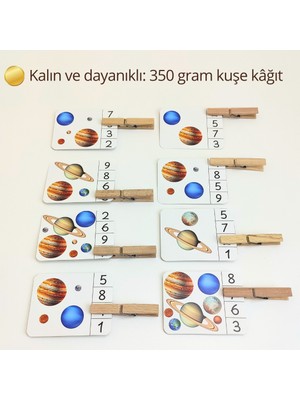 Okul Öncesi Sayma Oyunu – Uzay Temalı Montessori Sayı Kartları ve Mandallar ile Eğlenceli Etkinlik – Gezegenlerle3-6 Yaş Sayma Oyunu | 22 Kart + 22 Ahşap Mandal