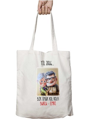 Kişiye Özel Bir Ömür Kol Kola Evlilik Yıl Dönümü Iki Tarafı Kalıcı Baskılı Yıkanabilir Çanta