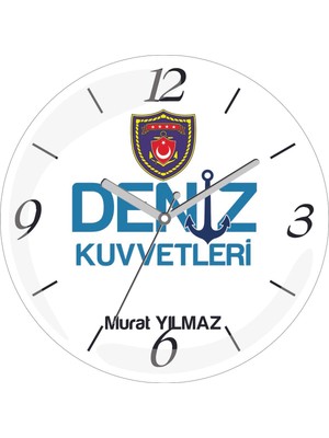 Kişiye Özel Deniz Kuvvetleri Logo Çap 30 Bombeli Gerçek Cam Duvar Saati