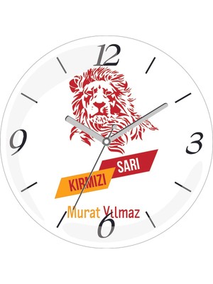 Kişiye Özel Sarı Kırmızı Çap 30 Bombeli Gerçek Cam Duvar Saati