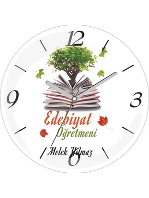 Kişiye Özel Kitap Ağaç Edebiyat Öğretmeni Çap 30 Bombeli Gerçek Cam Duvar Saati
